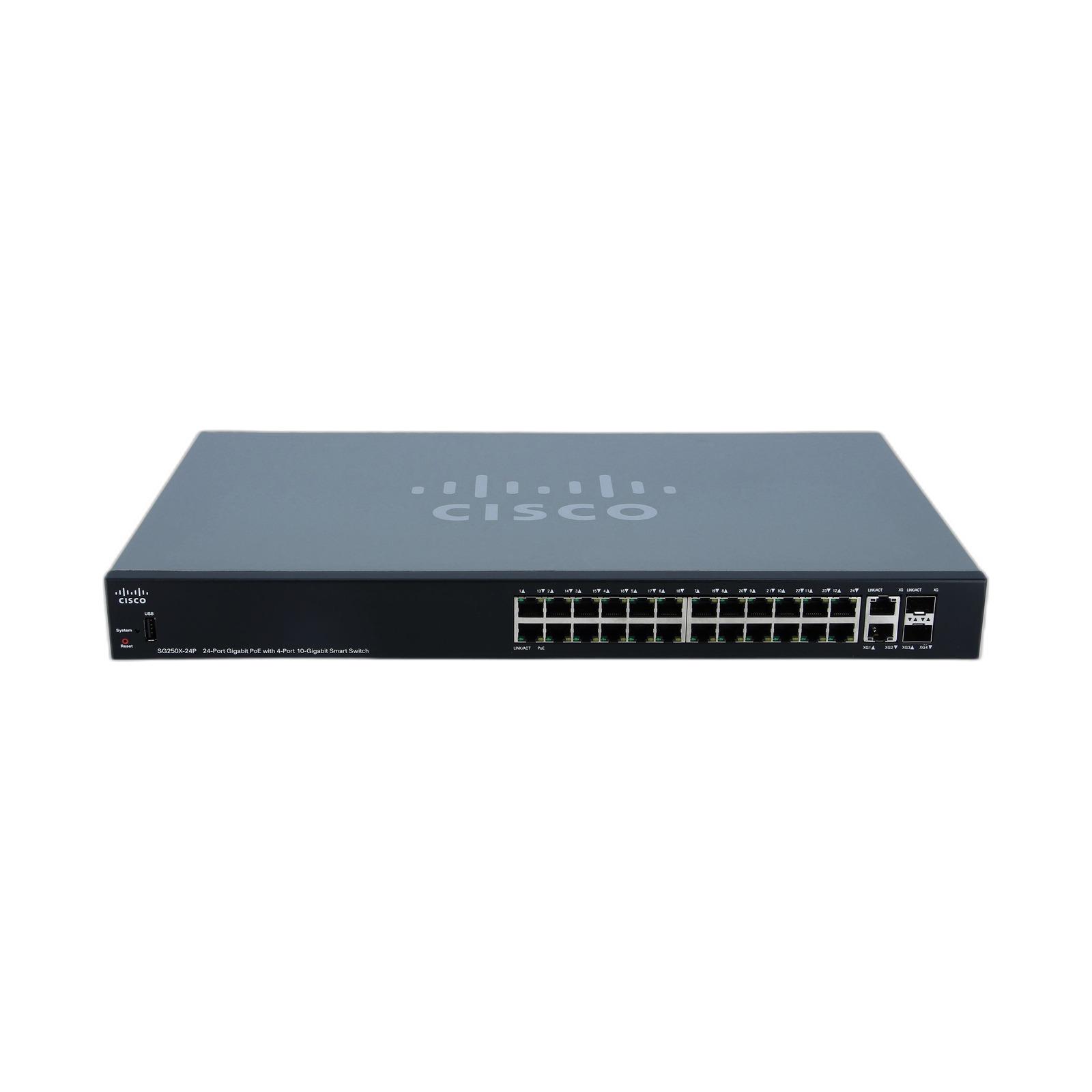 Cisco SG250X-24-K9-AU Cisco SG250X-24-K9-AU Series Smart Switches 24 10/100/1000 ports 4 10 Gigabit Ethernet (2 x 10GBase-T + 2 x SFP+)