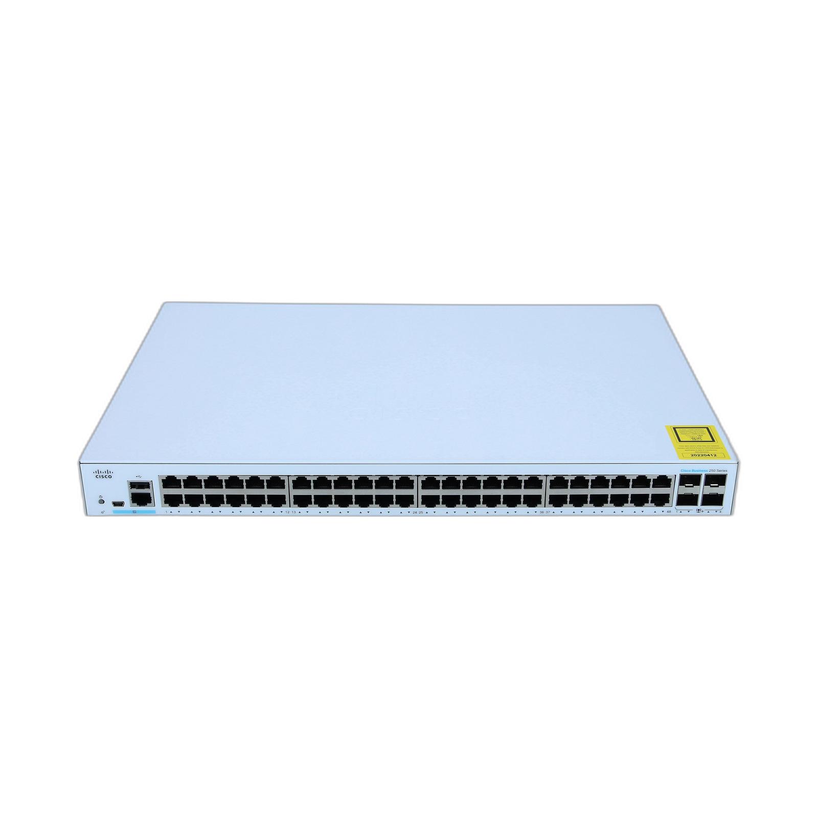 Cisco CBS250-48T-4X Cisco Business 250 Series 250-48T-4X - Switch - L3 - Smart - 48 x 10/100/1000 + 4 x 10 Gigabit SFP+ - an Rack montierbar