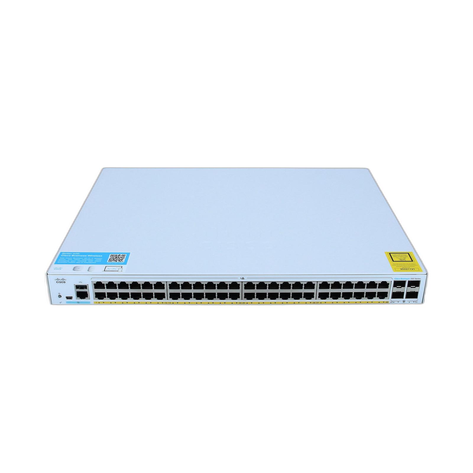 Cisco CBS350-48FP-4G Cisco Business 350 Series 350-48FP-4G - Switch - L3 - managed - 48 x 10/100/1000 (PoE+) + 4 x 10 Gigabit SFP+ - rack-mountable - PoE+ (740 W)