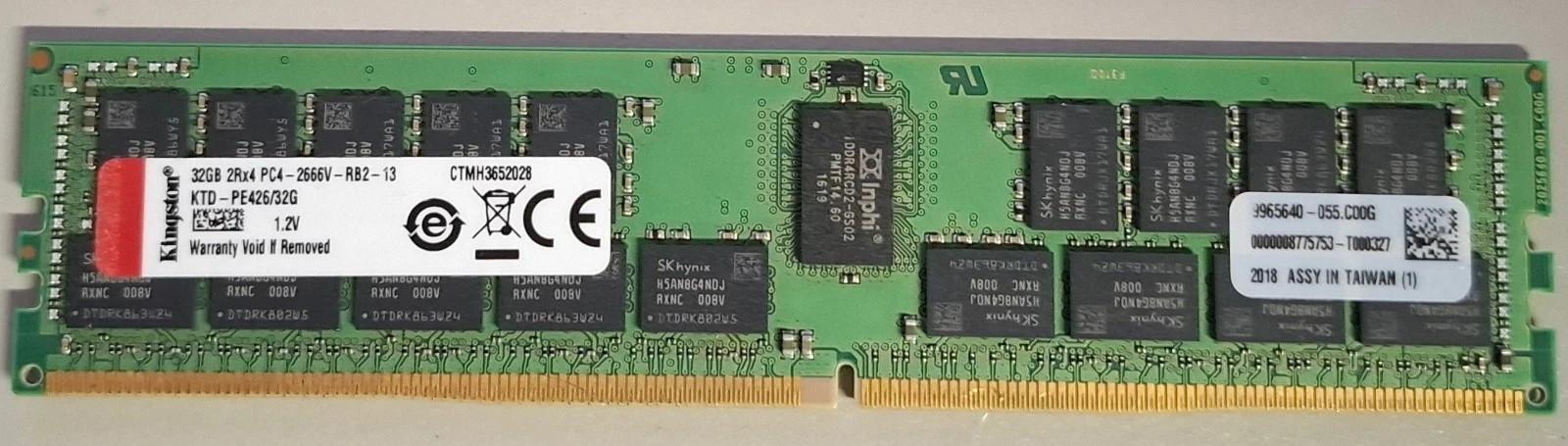 Kingston KTD-PE426/32G Kingston Dell KTD-PE426/32G 32GB DDR4 2666Mhz ECC Registered Memory RAM DIMM